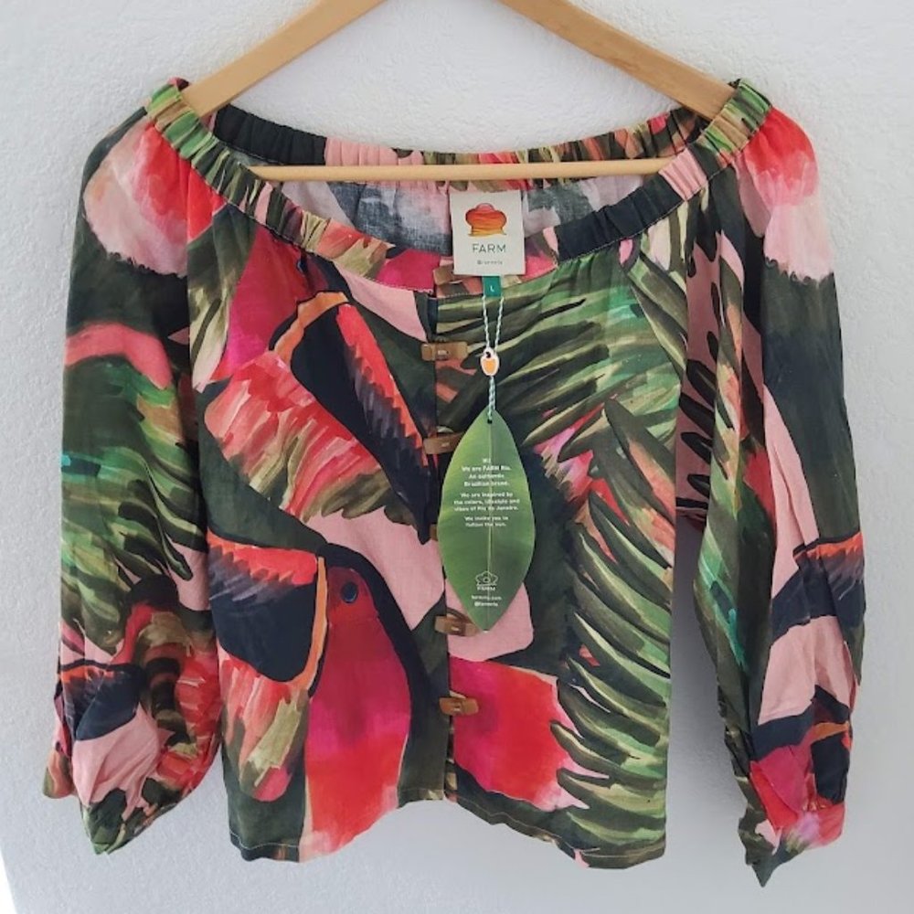 FARM Rio Paradise Off the Shoulder Crop Top NWT L